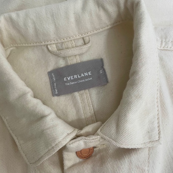 EVERLANE Denim Chore Jacket Bone Pockets Cream Off-White Outdoors X-Small - Picture 14 of 16